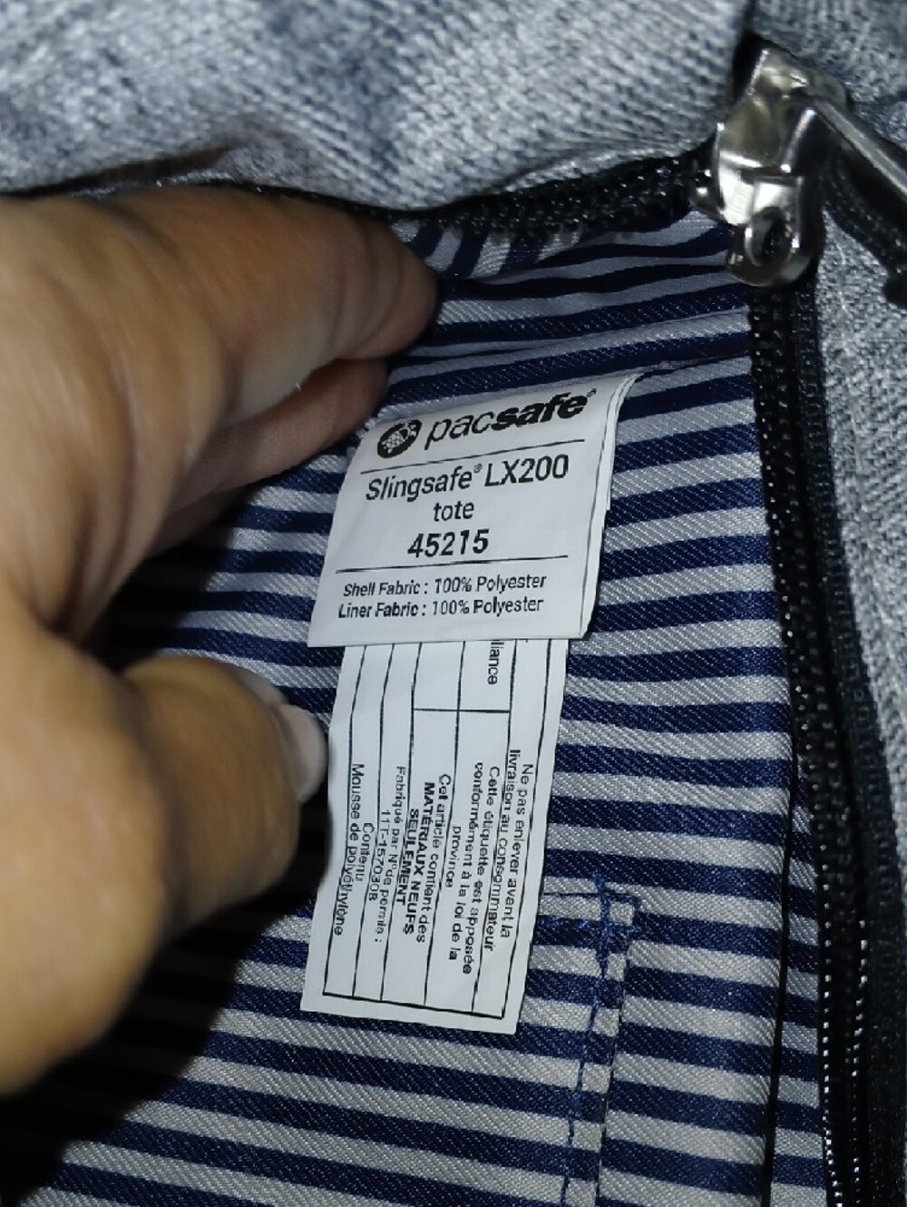 Pacsafe Heathered Gray Anti-Theft Messenger Tote with Striped Strap - Picture 7 of 11